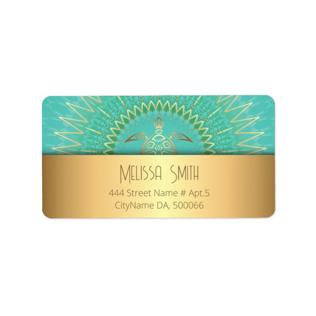 Turquoise Gold Turtle Animal Tribal Adressaufkleber (Vorne)
