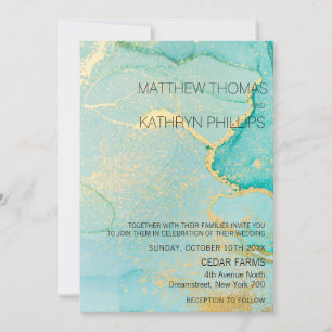 Turquoise Gold Vintage Hochzeit Einladung
