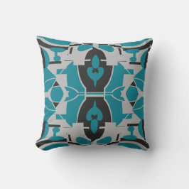 Turquoise Gray Black Mediterranean Mosaic Motif Kissen