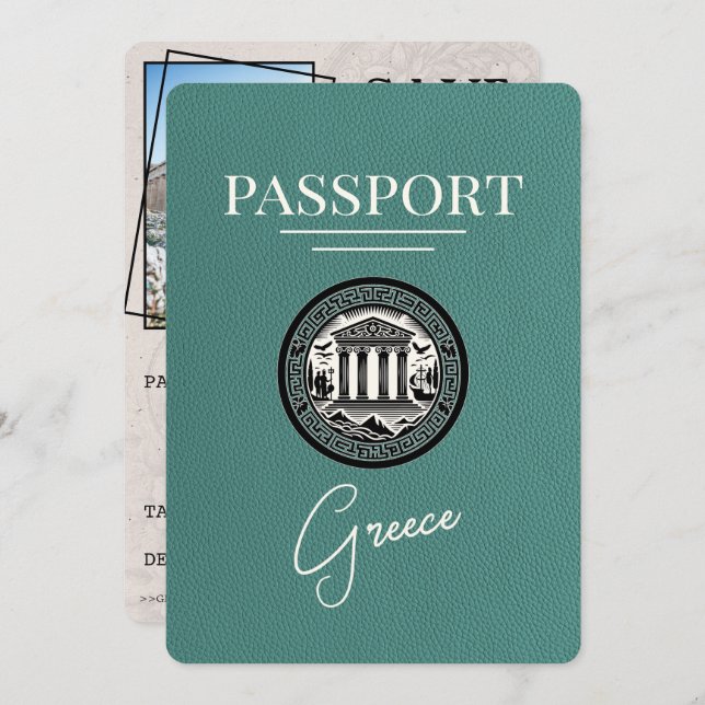 Turquoise Grèce Passeport Enregistrer la carte Dat (Devant / Derrière)