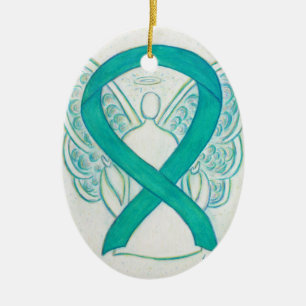 Turquoise Green Awareness Ruban Angel Art Ornement