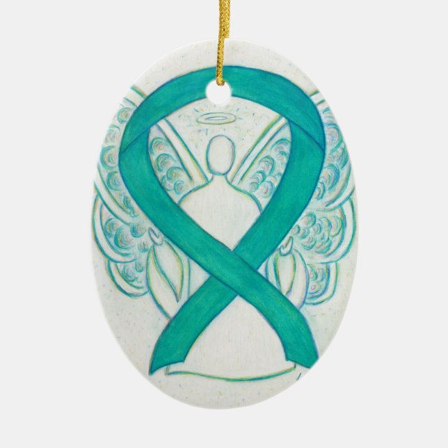 Turquoise Green Awareness Ruban Angel Art Ornement (Devant)