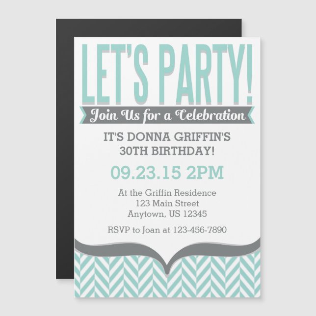 Turquoise Grey Moderne Magnétique Invitations d'an (Devant / Derrière)