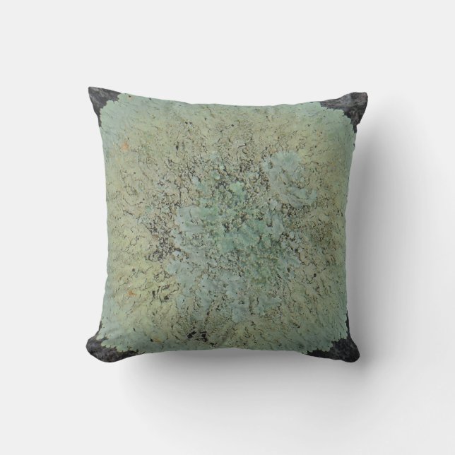 turquoise gris lichen abstrait motif coussin (Recto)