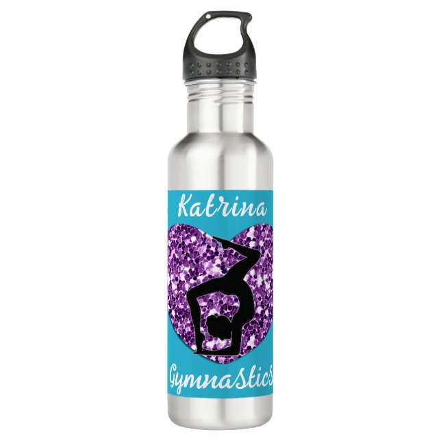 Turquoise Gymnastik und Lila Personalisierte Edelstahlflasche (Vorderseite)