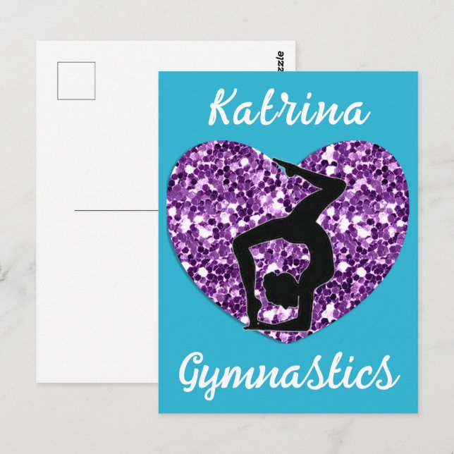 Turquoise Gymnastik und Lila Personalisierte Postkarte (Vorne/Hinten)