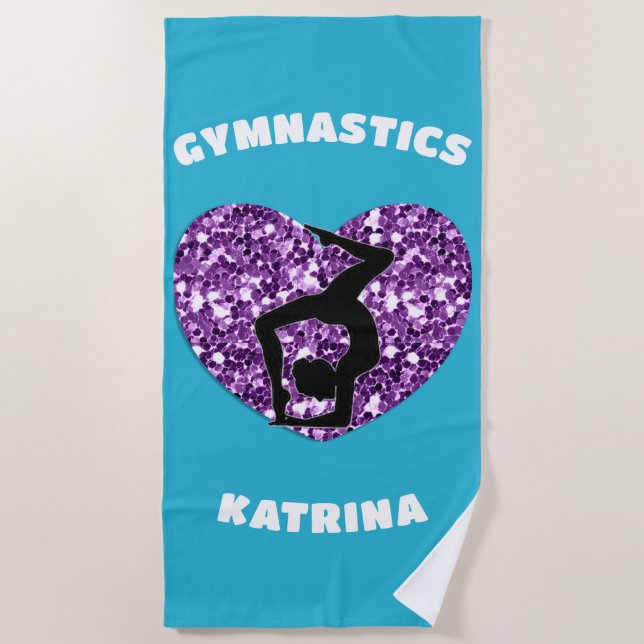 Turquoise Gymnastik und Lila Personalisierte Strandtuch (Vorderseite)