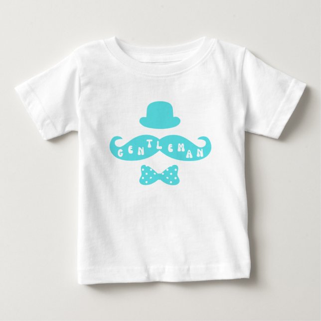 Turquoise Hat Mustache Lässig Baby Boy T - Shirt (Vorderseite)