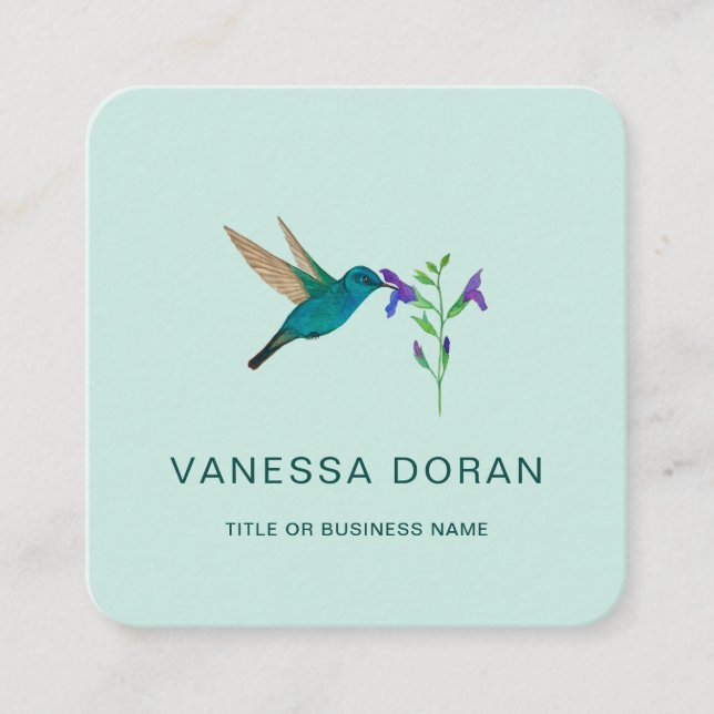 Turquoise Hummingbird Business Card Quadratische Visitenkarte (Vorderseite)