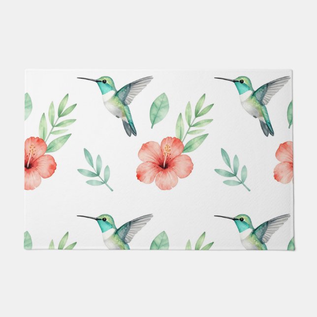 Turquoise Hummingbird Hibiscus Pattern Fußmatte (Vorderseite)