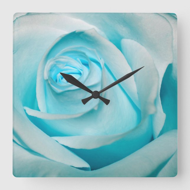 Turquoise Ice Rose Quadratische Wanduhr (Vorderseite)