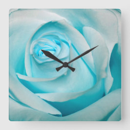 Turquoise Ice Rose Quadratische Wanduhr
