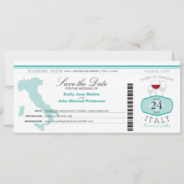 Turquoise Italie Faire-part de mariage de la carte (Devant)