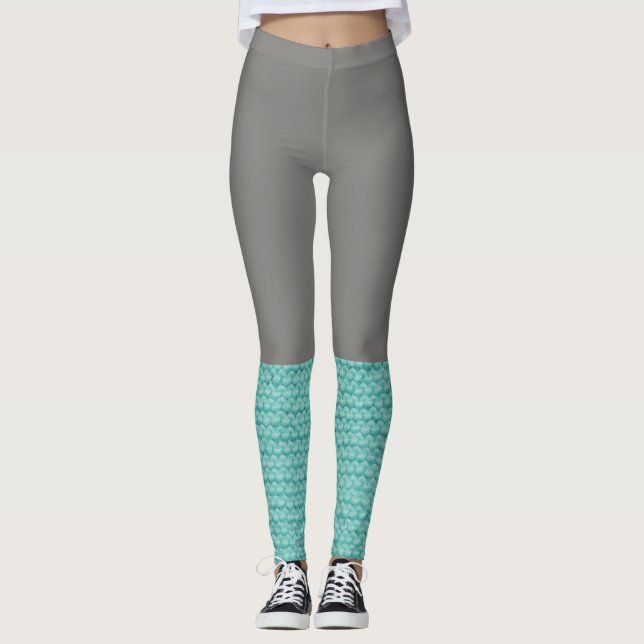 Turquoise jambe Warmer Blue Grey Leggings Chausset (Devant)