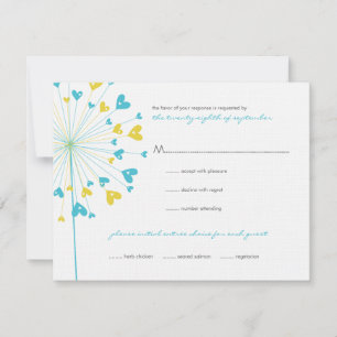 Turquoise Jaune Dandelions Love Wedding Carte RSVP