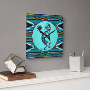 Turquoise Kokopelli Grande horloge murale