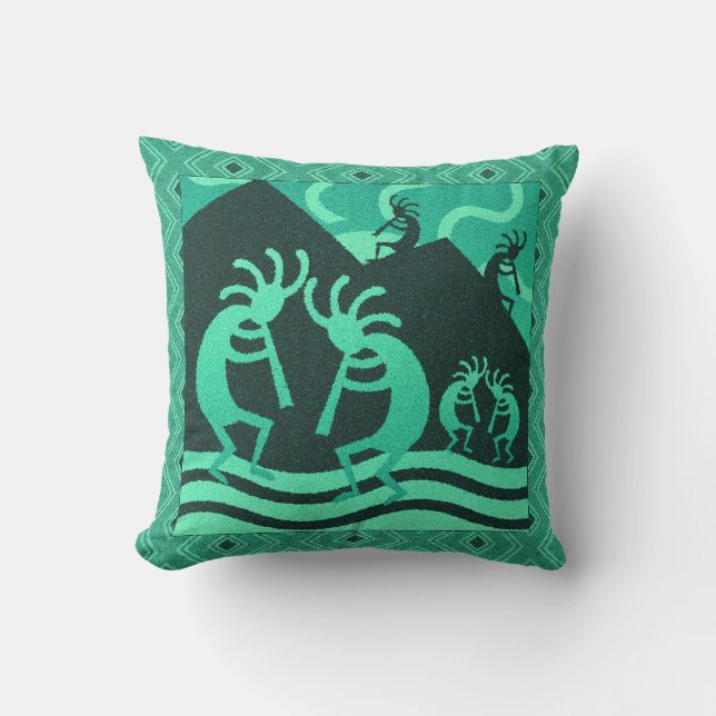Turquoise Kokopelli Kissen Für Draußen (Vorderseite)