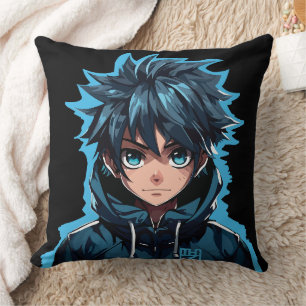 Turquoise Kraft: Anime-Style Manga-Junge Kissen