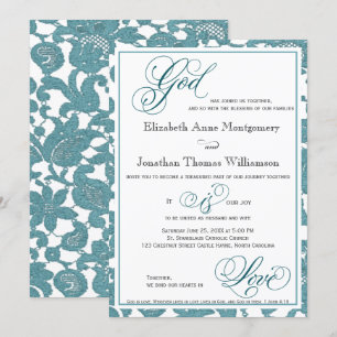 Turquoise Lace Faire-part de mariage religieuse