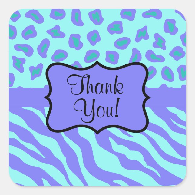 Turquoise Lavender Zebra Leopard Skin Vielen Dank Quadratischer Aufkleber (Vorderseite)
