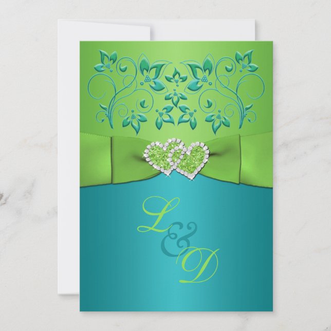 Turquoise, Lime Floral Invitation Coeur (Devant)