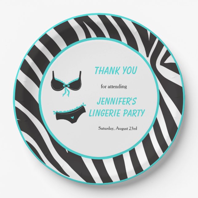 Turquoise Lingerie Party Vielen Dank Pappteller (Vorderseite)