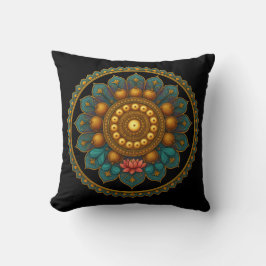 Turquoise Lotus Mandala - Reversible Black Boho Kissen