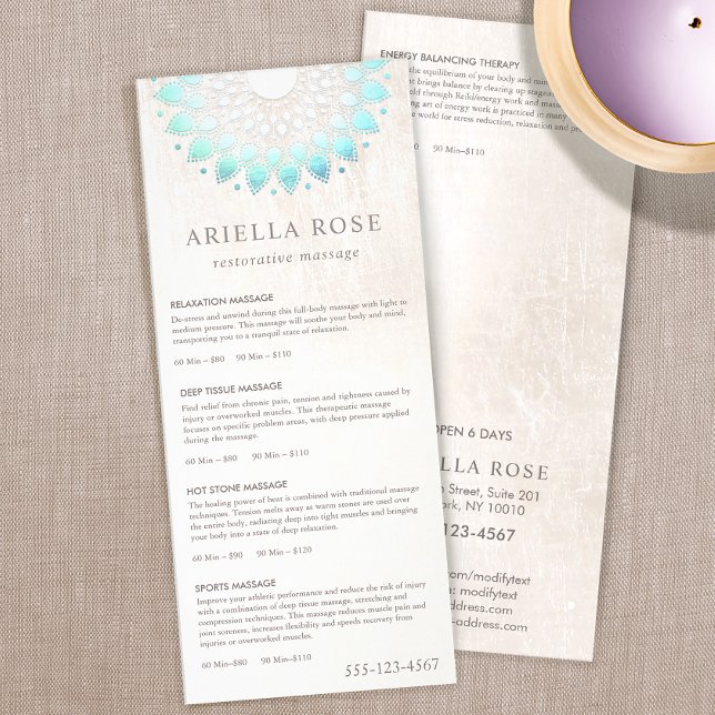 Turquoise Lotus Massage Therapist Tarifs Menu (Créateur téléchargé)