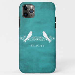 Turquoise Lovebirds Floral Vine coque iphone