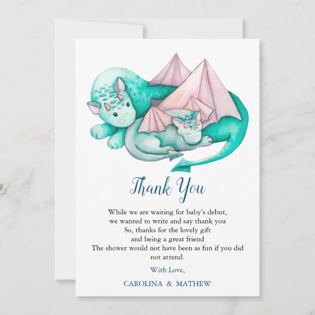 Turquoise Mama und Schlafwagen Baby Dragon Vielen  Dankeskarte (Vorderseite)