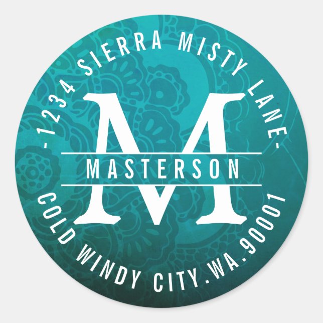 Turquoise Mandala Zen Circle Return Address Label Runder Aufkleber (Vorderseite)