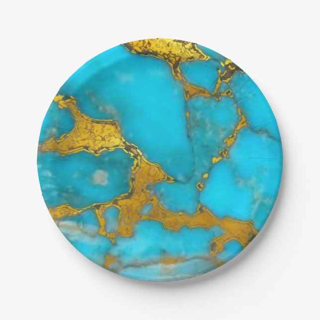 Turquoise Marble GOLD Glitzer - ADD Initialen Pappteller (Vorderseite)