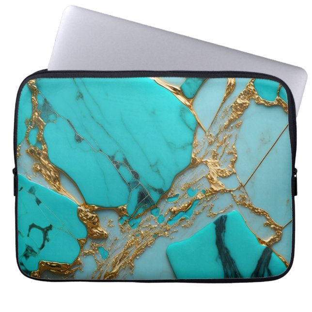 Turquoise Marble with Golden Veins Laptopschutzhülle (Vorderseite)