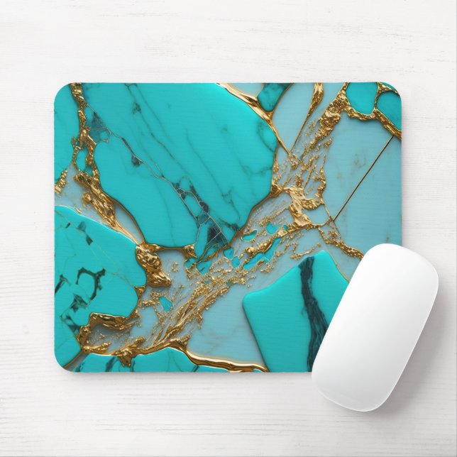 Turquoise Marble with Golden Veins Mousepad (Mit Mouse)