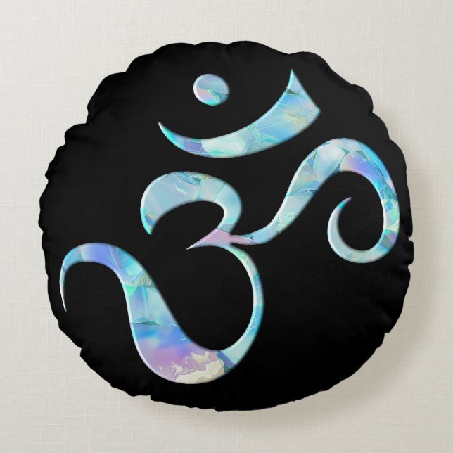 Turquoise Marbled Om Rundes Kissen (Vorderseite)