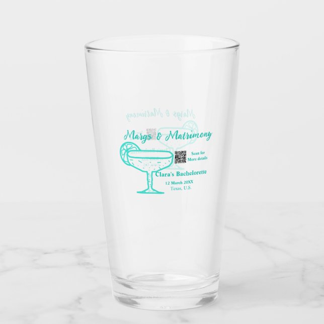 Turquoise Margs & Matrimone Junggeselinnen-Abschie Glas (Vorderseite)
