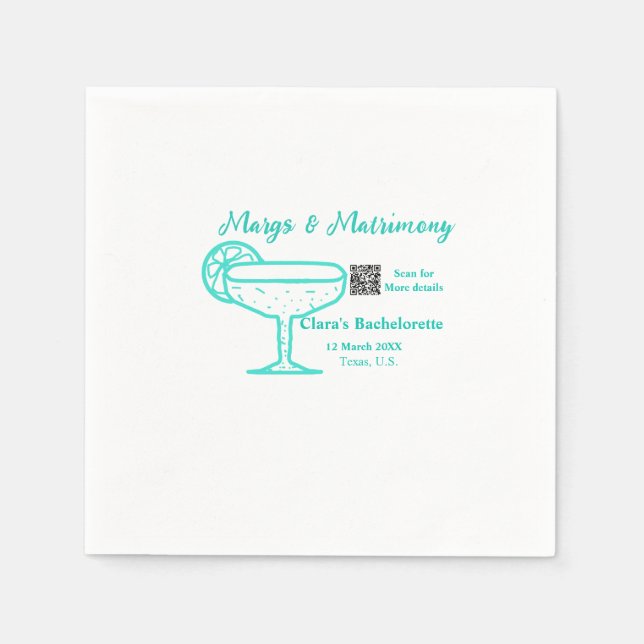 Turquoise Margs & Matrimone Junggeselinnen-Abschie Serviette (Vorderseite)