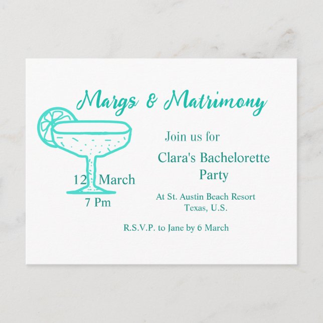 Turquoise Margs & Matrimone Tequila Postkarte (Vorderseite)