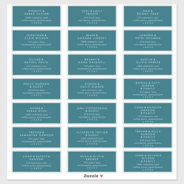 Turquoise Mariage moderne Étiquettes de adresse d' (Feuille)