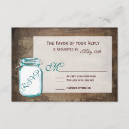 Turquoise Mason Jar Rustique Brown mariage Cartes 