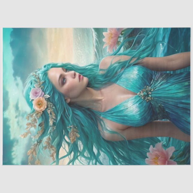 Turquoise Mermaid of the Sea decoupage paper v1 Seidenpapier (Vorderseite)