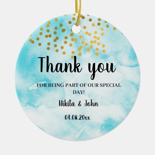 Turquoise minimale Kalligraphie danke für die Gabe Keramik Ornament (Vorne)