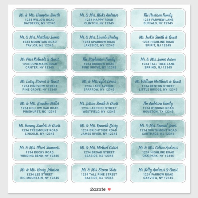 Turquoise Mint Aquarelle Script Étiquettes de adre (Feuille)