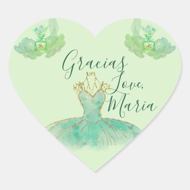 Turquoise Mint Gold Ballerina Floral Vielen Dank Herz-Aufkleber (Vorderseite)