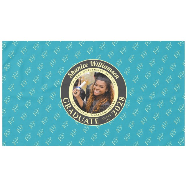 Turquoise Modern Graduation Photo Cap Pattern Tischdecke (Vorderseite (Horizontal))