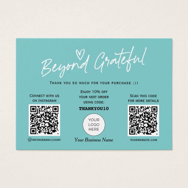 Turquoise Moderne Design Script carte de remerciem (Devant)