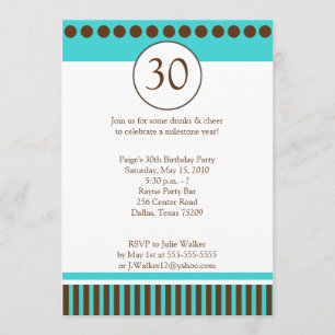 Turquoise moderne et Brown 5x7 Invitation d'annive