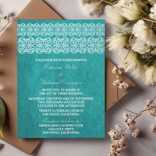 Turquoise moderne mariage bohème Invitation
