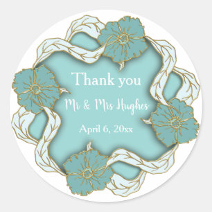 Turquoise Monogram Blumenhochzeit vielen Dank Runder Aufkleber