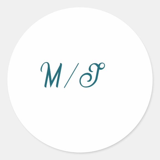 Turquoise monogram wedding couple name simple styl runder aufkleber (Vorderseite)